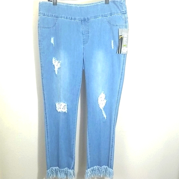 Slim-sation Denim - Slim-Sation Cropped Ankle Jeans destroyed lace light wash frayed hem skinny NEW
